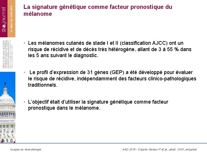 La signature génétique comme facteur pronostique du mélanome • Les mélanomes cutanés de stade