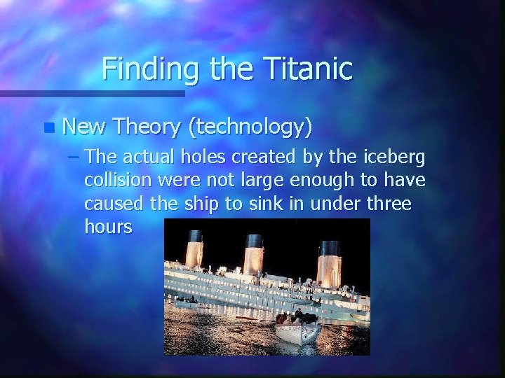 Finding the Titanic n New Theory (technology) – The actual holes created by the