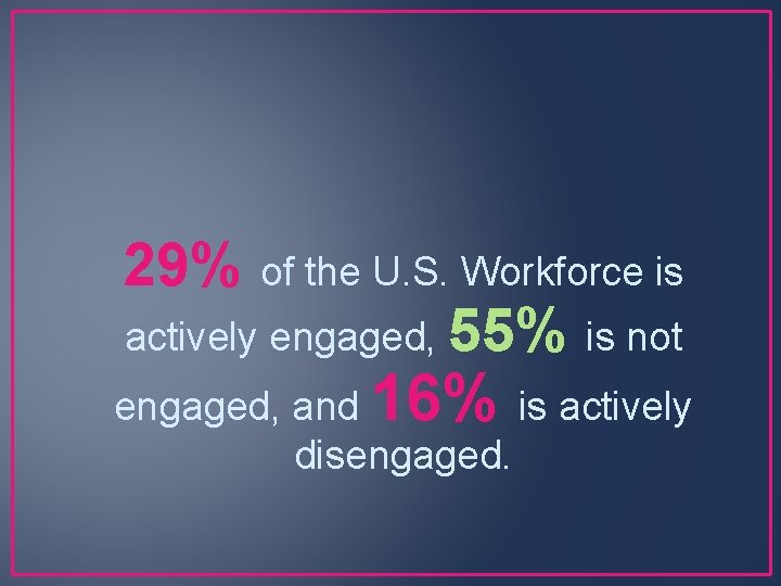 29% of the U. S. Workforce is actively engaged, 55% is not 16% engaged,