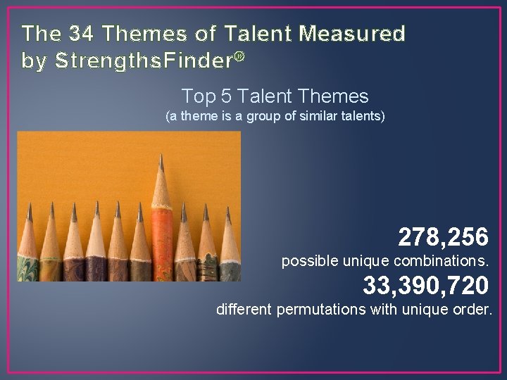 The 34 Themes of Talent Measured by Strengths. Finder® Top 5 Talent Themes (a