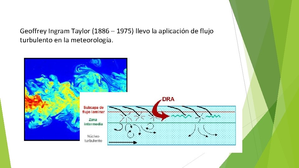 Geoffrey Ingram Taylor (1886 – 1975) llevo la aplicación de flujo turbulento en la