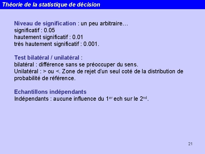 Théorie de la statistique de décision Niveau de signification : un peu arbitraire… significatif