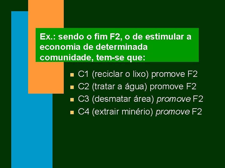 Ex. : sendo o fim F 2, o de estimular a economia de determinada