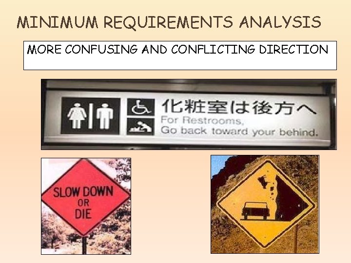MINIMUM REQUIREMENTS ANALYSIS MORE CONFUSING AND CONFLICTING DIRECTION 