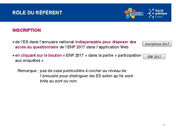 RÔLE DU RÉFÉRENT INSCRIPTION · de l’ES dans l’annuaire national indispensable pour disposer des