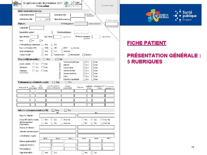 FICHE PATIENT PRÉSENTATION GÉNÉRALE : 5 RUBRIQUES 38 