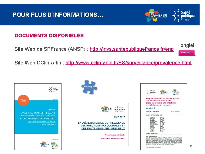 POUR PLUS D’INFORMATIONS… DOCUMENTS DISPONIBLES Site Web de SPFrance (ANSP) : http: //invs. santepubliquefrance.