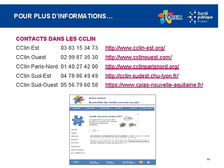 POUR PLUS D’INFORMATIONS… CONTACTS DANS LES CCLIN CClin Est 03 83 15 34 73