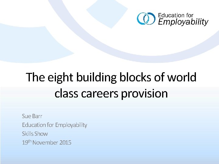 The eight building blocks of world class careers provision Sue Barr Education for Employability