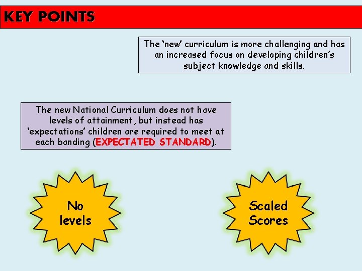 KEY POINTS The ‘new’ curriculum is more challenging and has an increased focus on