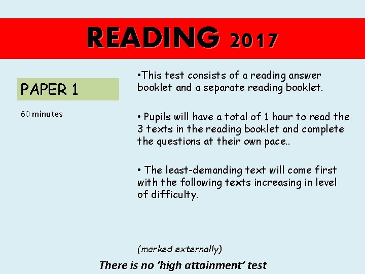READING 2017 PAPER 1 60 minutes • This test consists of a reading answer