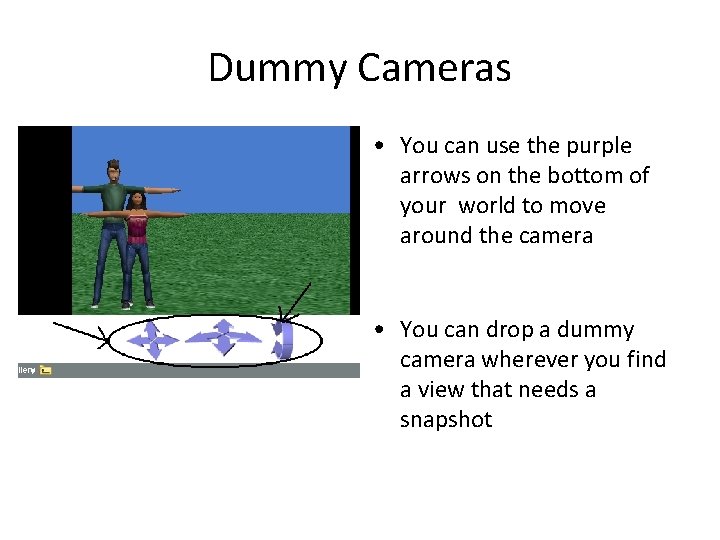 Dummy Cameras • You can use the purple arrows on the bottom of your