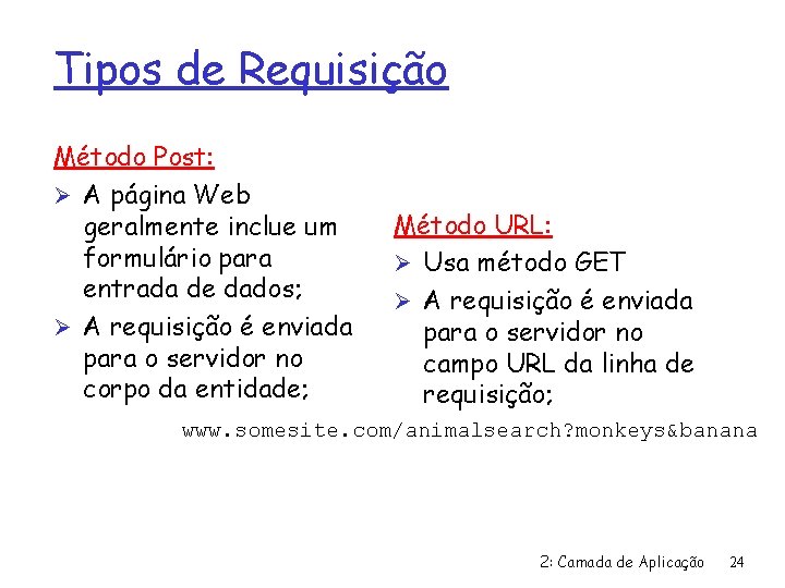 Tipos de Requisição Método Post: Ø A página Web geralmente inclue um formulário para