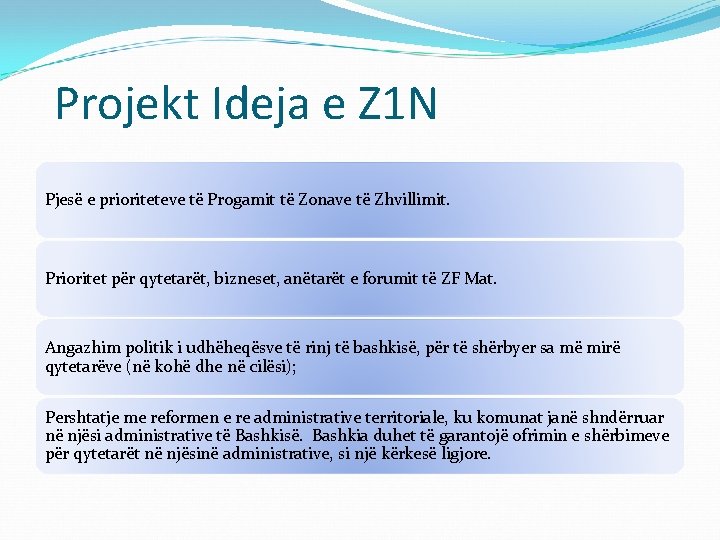 Projekt Ideja e Z 1 N Pjesë e prioriteteve të Progamit të Zonave të