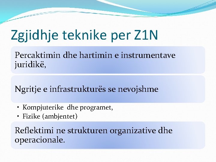 Zgjidhje teknike per Z 1 N Percaktimin dhe hartimin e instrumentave juridikë, Ngritje e