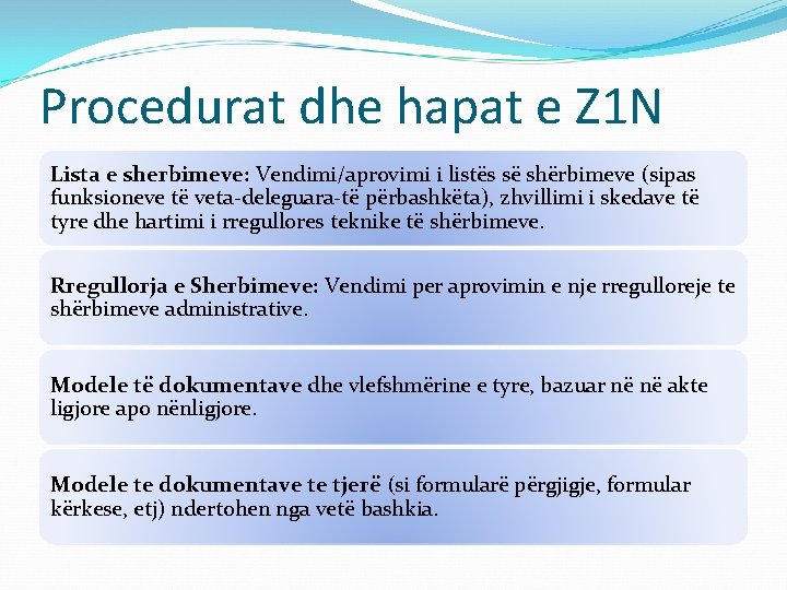 Procedurat dhe hapat e Z 1 N Lista e sherbimeve: Vendimi/aprovimi i listës së