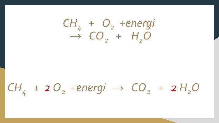 CH 4 + O 2 +energi → CO 2 + H 2 O CH