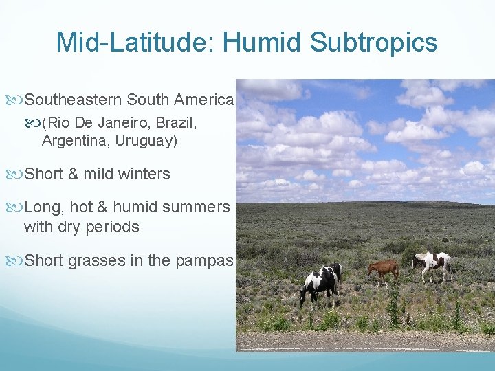 Mid-Latitude: Humid Subtropics Southeastern South America (Rio De Janeiro, Brazil, Argentina, Uruguay) Short &