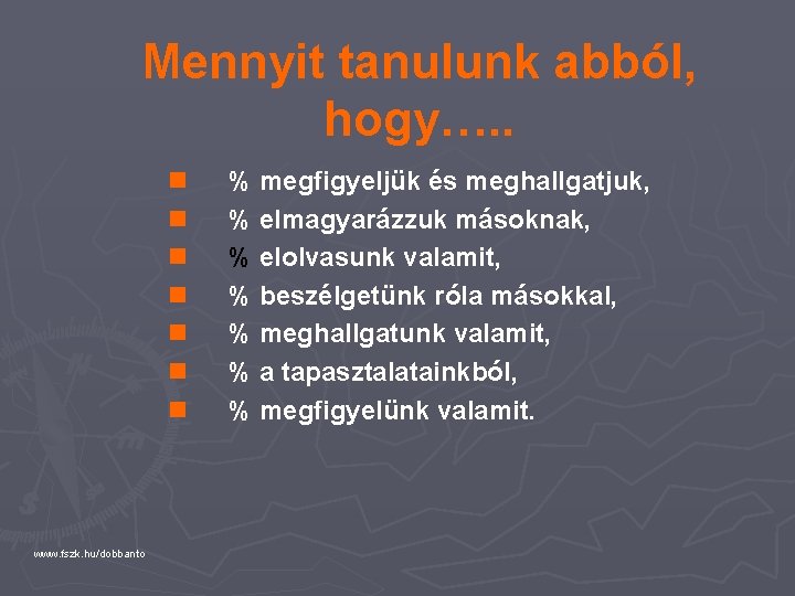 Mennyit tanulunk abból, hogy…. . n n n n www. fszk. hu/dobbanto % megfigyeljük