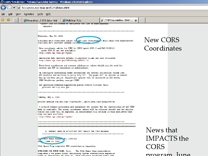 New CORS Coordinates News that IMPACTS the CORS 