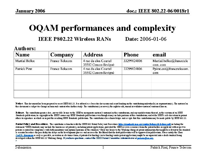 January 2006 doc. : IEEE 802. 22 -06/0018 r 1 OQAM performances and complexity
