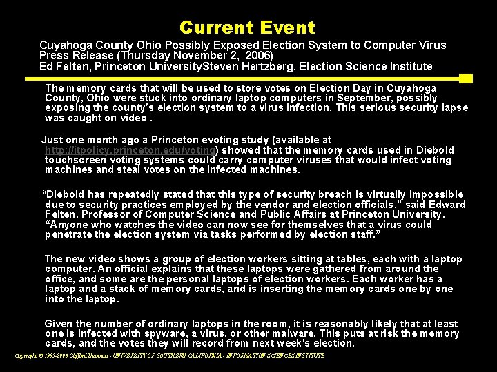 Current Event Cuyahoga County Ohio Possibly Exposed Election System to Computer Virus Press Release