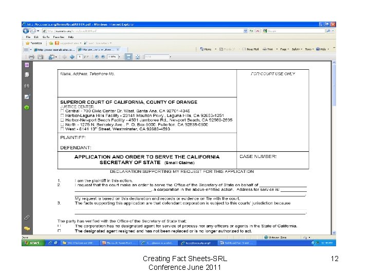 Creating Fact Sheets-SRL Conference June 2011 12 