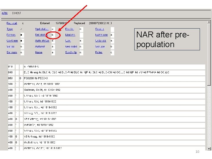 NAR after prepopulation 10 