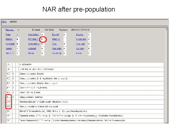 NAR after pre-population 9 