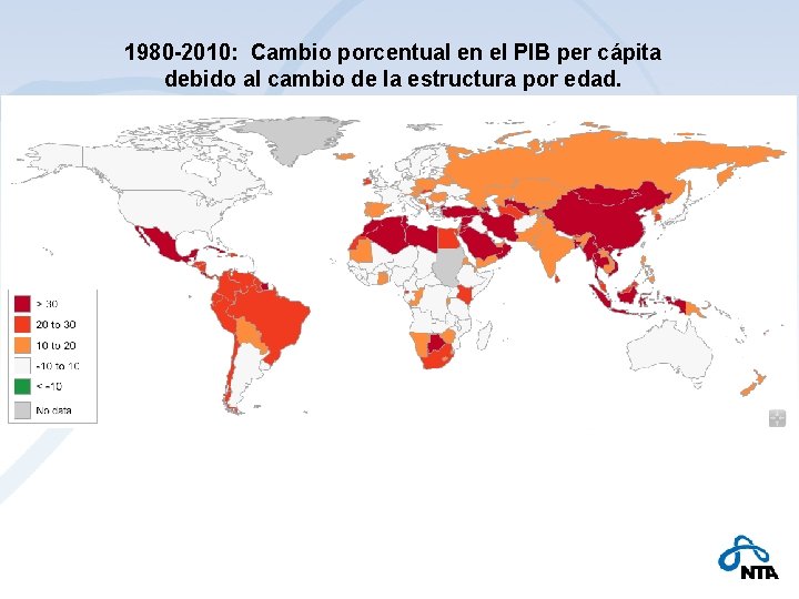 1980 -2010: Cambio porcentual en el PIB per cápita debido al cambio de la