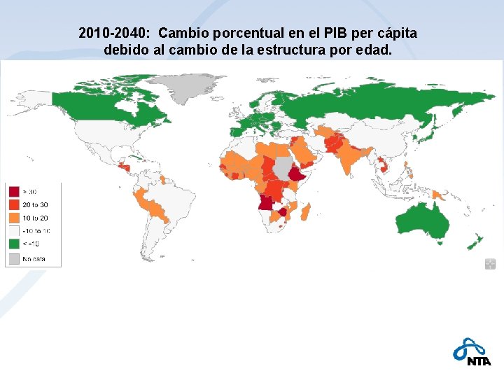 2010 -2040: Cambio porcentual en el PIB per cápita debido al cambio de la