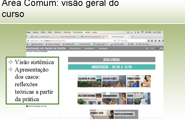 Área Comum: visão geral do curso ² Visão sistêmica ² Apresentação dos casos: reflexões