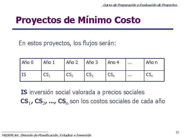 Curso de Preparación y Evaluación de Proyectos de Mínimo Costo En estos proyectos, los