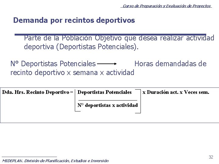 Curso de Preparación y Evaluación de Proyectos Demanda por recintos deportivos Parte de la