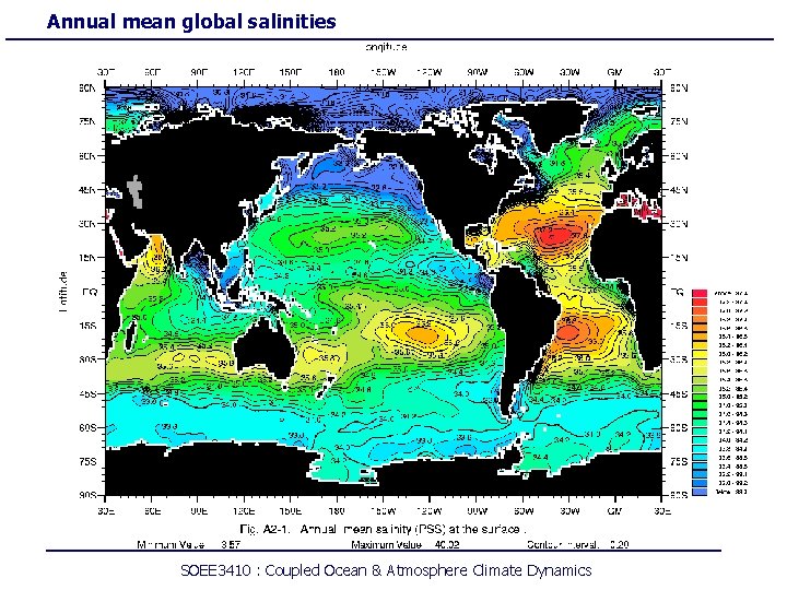 Annual mean global salinities SOEE 3410 : Coupled Ocean & Atmosphere Climate Dynamics 