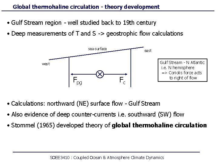 Global thermohaline circulation - theory development • Gulf Stream region - well studied back