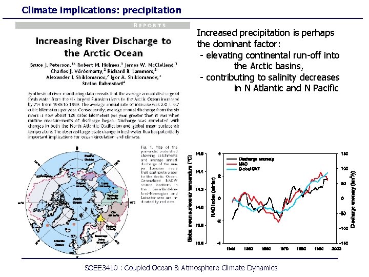 Climate implications: precipitation Increased precipitation is perhaps the dominant factor: - elevating continental run-off