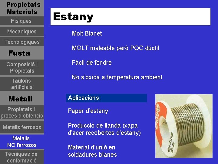 Propietats Materials Físiques Mecàniques Tecnològiques Fusta Composició i Propietats Taulons artificials Metall Propietats i