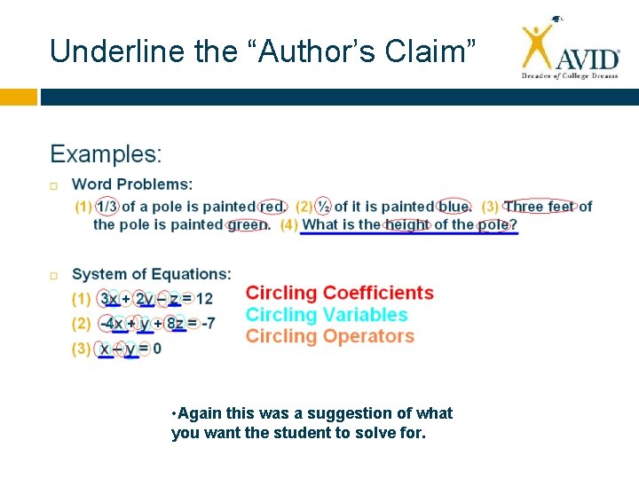 Underline the “Author’s Claim” • Again this was a suggestion of what you want