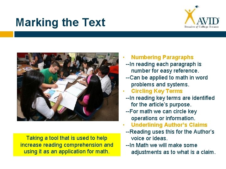 Marking the Text • Taking a tool that is used to help increase reading
