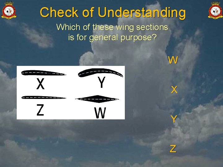 Check of Understanding Which of these wing sections is for general purpose? W X