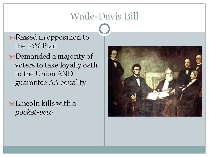 Wade-Davis Bill Raised in opposition to the 10% Plan Demanded a majority of voters