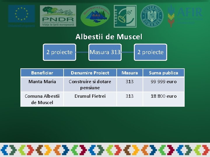 Albestii de Muscel 2 proiecte Masura 313 2 proiecte Beneficiar Denumire Proiect Masura Suma