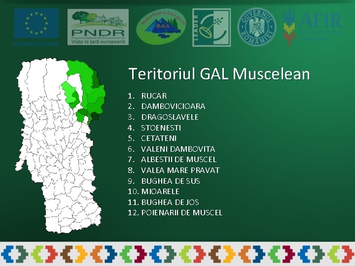 Teritoriul GAL Muscelean 1. RUCAR 2. DAMBOVICIOARA 3. DRAGOSLAVELE 4. STOENESTI 5. CETATENI 6.