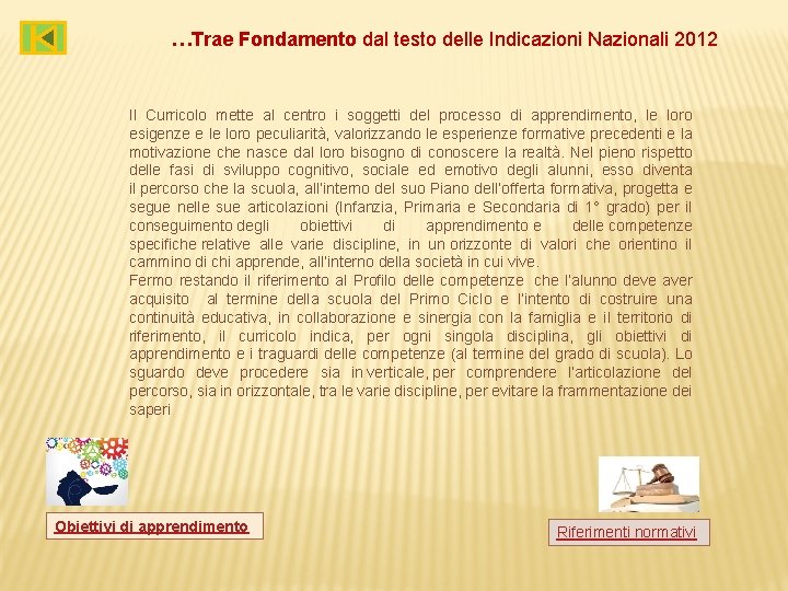 …Trae Fondamento dal testo delle Indicazioni Nazionali 2012 Il Curricolo mette al centro i