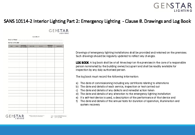 SANS 10114 -2 Interior Lighting Part 2: Emergency Lighting - Clause 8. Drawings and