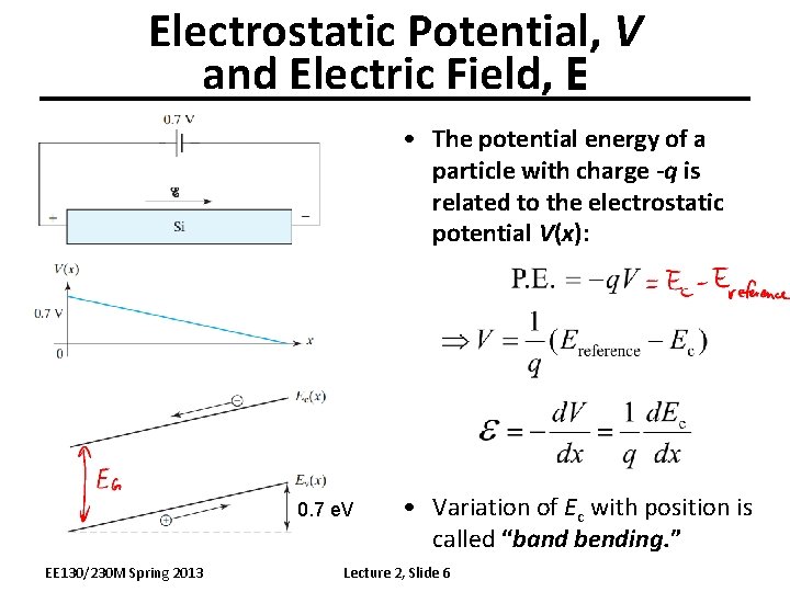 Electrostatic Potential, V and Electric Field, E • The potential energy of a particle