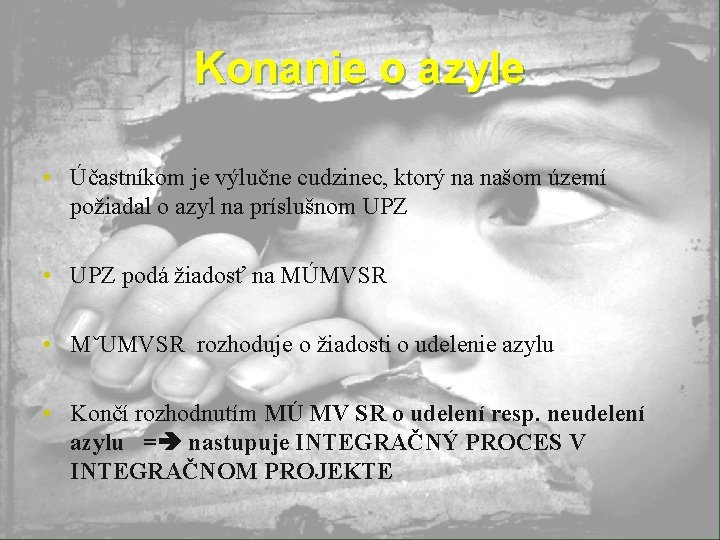 Konanie o azyle • Účastníkom je výlučne cudzinec, ktorý na našom území požiadal o