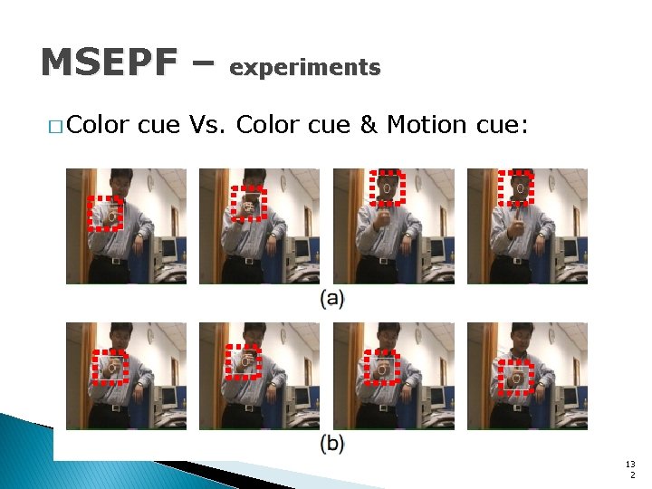 MSEPF – � Color experiments cue Vs. Color cue & Motion cue: 13 2