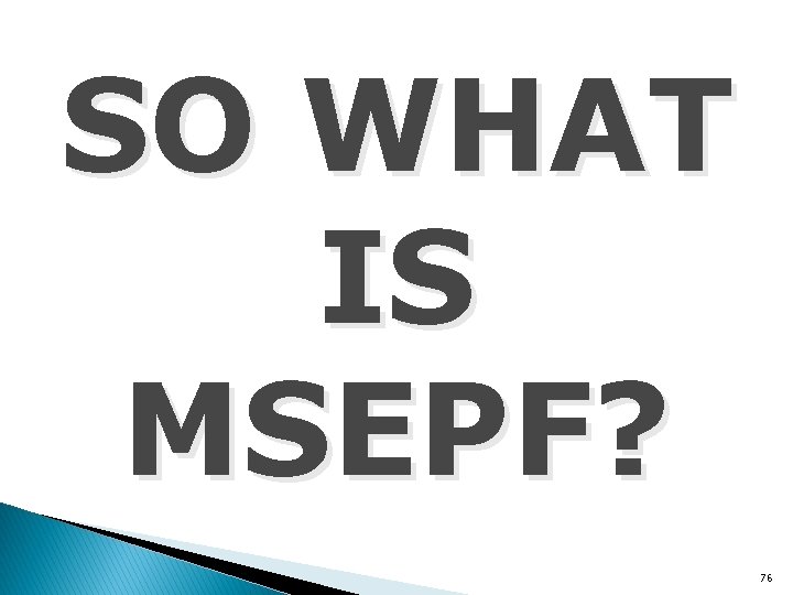 SO WHAT IS MSEPF? 76 